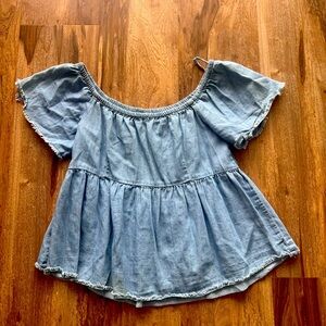 Zara Chambray Denim Off the Shoulder Top Size XS